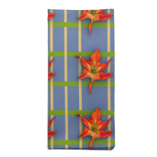Yellow Stripes on Blue with Amaryllis Cloth Napkin