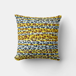 Yellow stripes pattern leopard fur abstract throw pillow