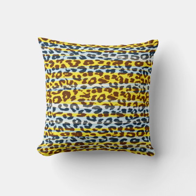 Yellow stripes pattern leopard fur abstract throw pillow (Front)