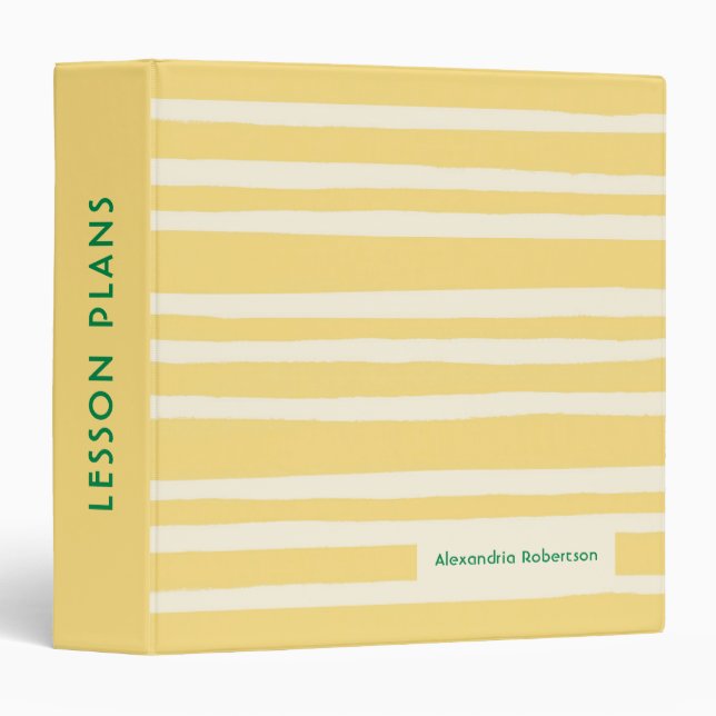 Yellow Stripes Personalized Teacher Lesson Plans 3 Ring Binder (Front/Spine)