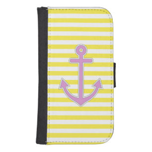 Yellow Stripes Purple Anchor Nautical Phone Wallet