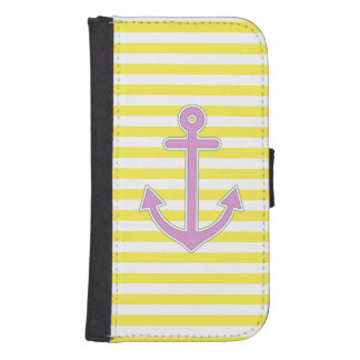 Yellow Stripes Purple Anchor Nautical Phone Wallet