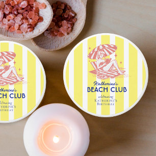 Yellow Stripes Red Beach Girl Birthday Party Mini Candle Favors