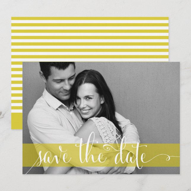 Yellow Stripes Save the Date Photo Announcement (Front/Back)
