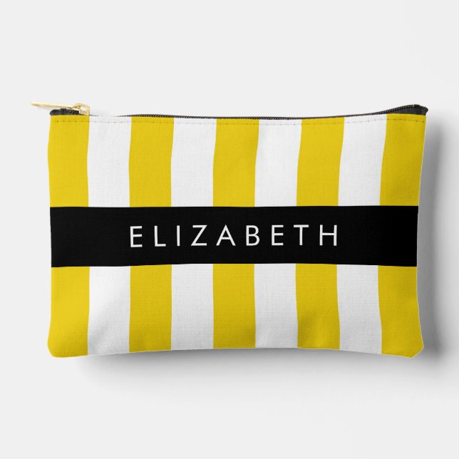 Yellow Stripes, Striped Pattern, Lines, Your Name Accessory Pouch (Front)