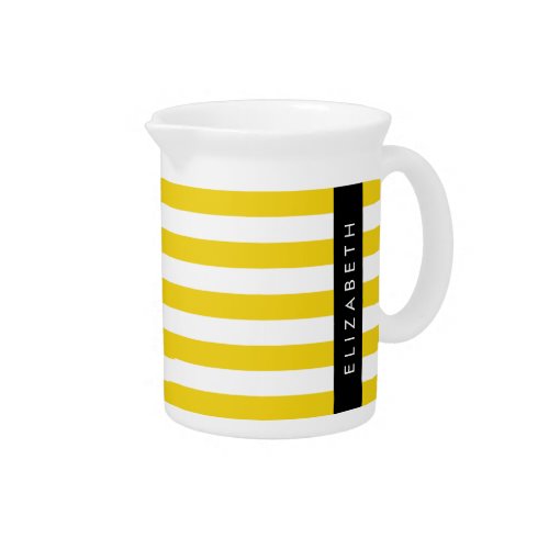Yellow Stripes Striped Pattern Lines Your Name Beverage Pitcher