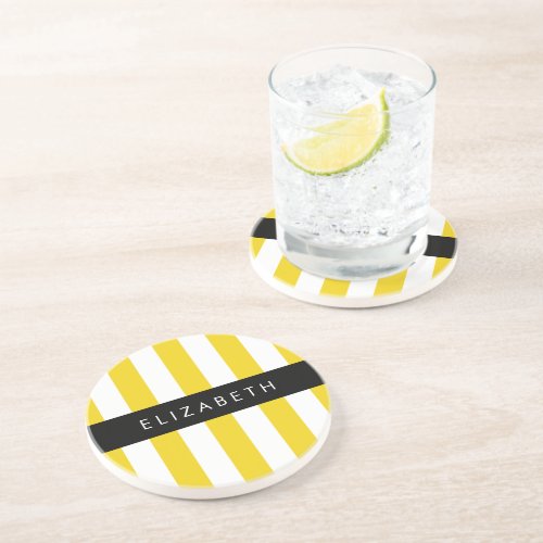 Yellow Stripes Striped Pattern Lines Your Name Coaster