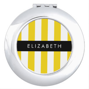 Yellow Stripes, Striped Pattern, Lines, Your Name Compact Mirror