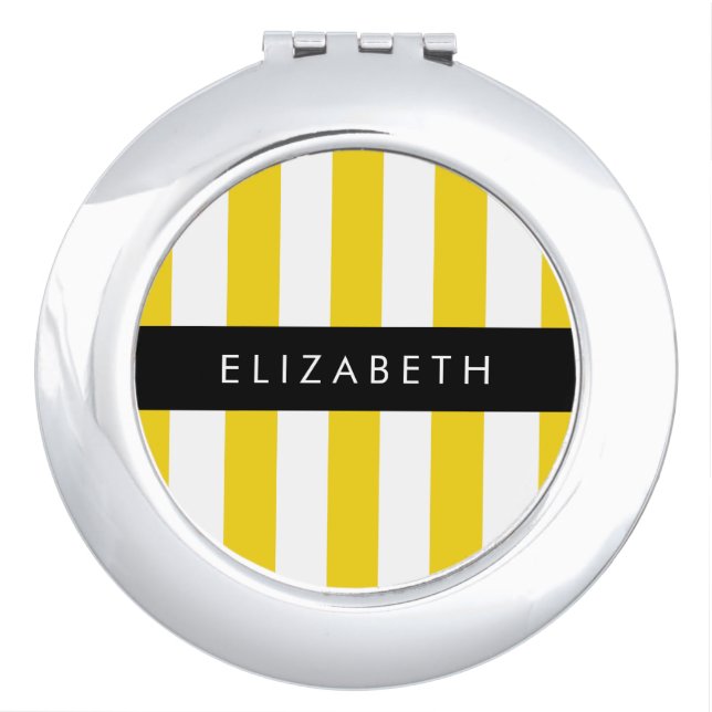 Yellow Stripes, Striped Pattern, Lines, Your Name Compact Mirror (Front)