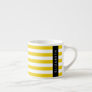 Yellow Stripes, Striped Pattern, Lines, Your Name Espresso Cup