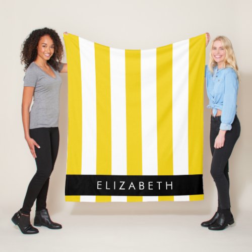 Yellow Stripes Striped Pattern Lines Your Name Fleece Blanket