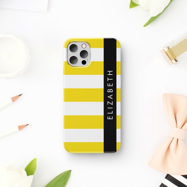 Yellow Stripes, Striped Pattern, Lines, Your Name iPhone Case (Creator Uploaded)