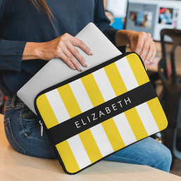 Yellow Stripes, Striped Pattern, Lines, Your Name Laptop Sleeve