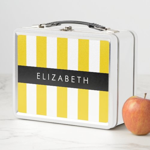 Yellow Stripes Striped Pattern Lines Your Name Metal Lunch Box