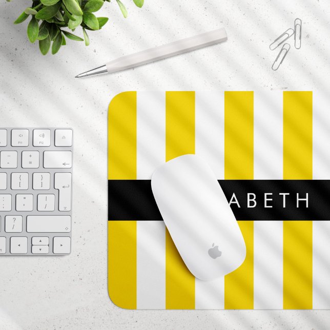 Yellow Stripes, Striped Pattern, Lines, Your Name Mouse Pad (Creator Uploaded)