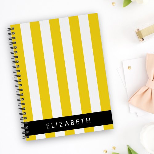 Yellow Stripes Striped Pattern Lines Your Name Notebook