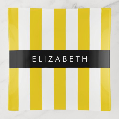 Yellow Stripes Striped Pattern Lines Your Name Trinket Tray