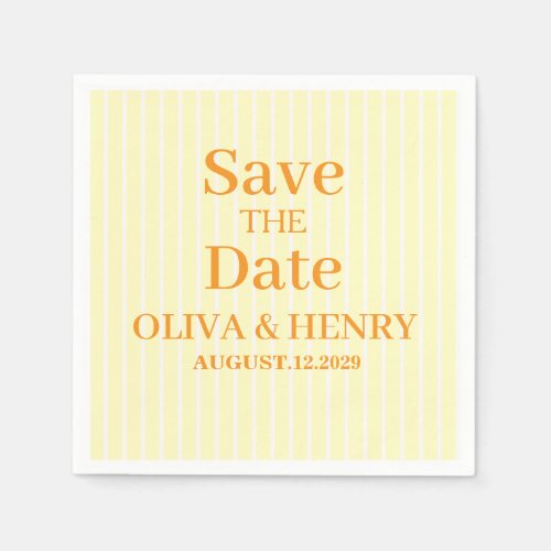 YELLOW STRIPES STYLISH SIMPLE SCRIPT SAVE THE DATE NAPKINS