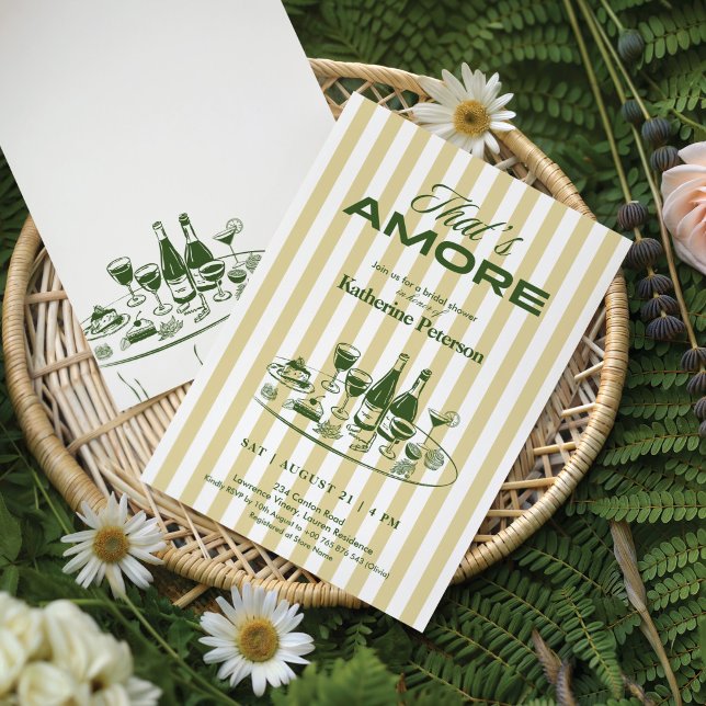 Yellow Stripes That's Amore Bridal Shower Invitation (Creator Uploaded)