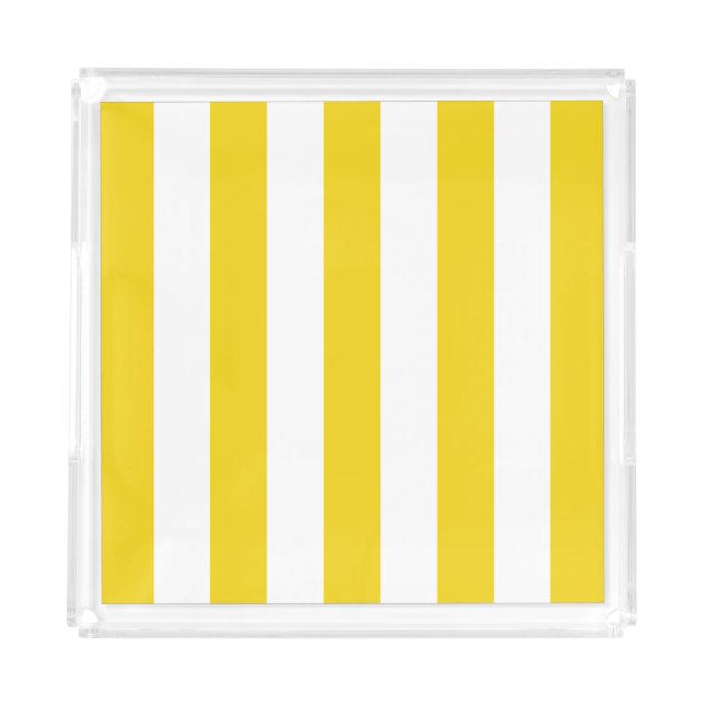 Yellow Stripes, White Stripes, Striped Pattern Acrylic Tray (Front)