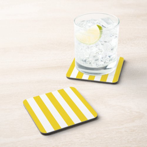 Yellow Stripes White Stripes Striped Pattern Beverage Coaster