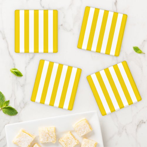 Yellow Stripes White Stripes Striped Pattern Coaster Set