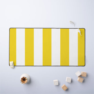Yellow Stripes, White Stripes, Striped Pattern Desk Mat