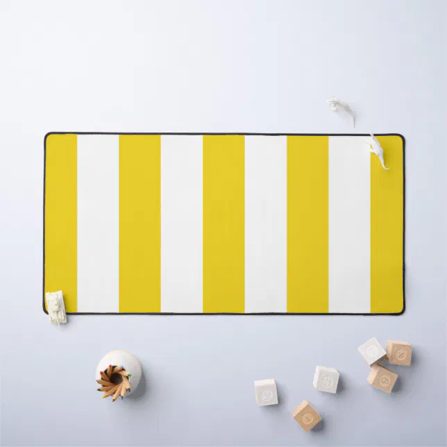 Yellow Stripes, White Stripes, Striped Pattern Desk Mat | Zazzle