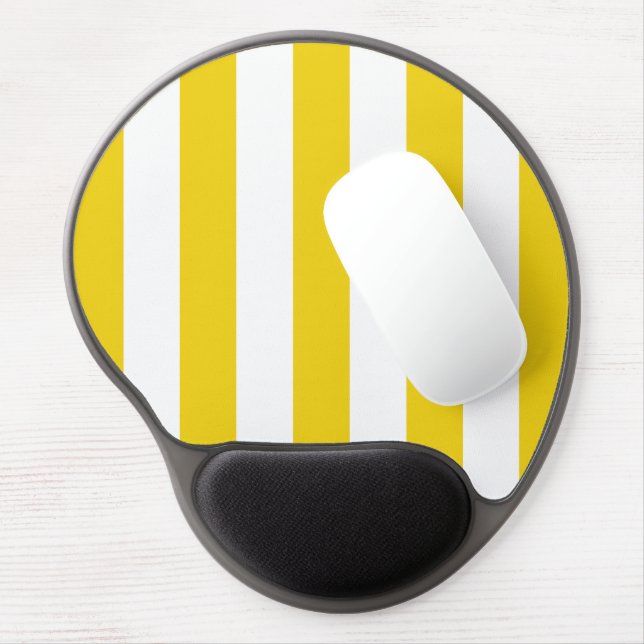 Yellow Stripes, White Stripes, Striped Pattern Gel Mouse Pad (Left Side)