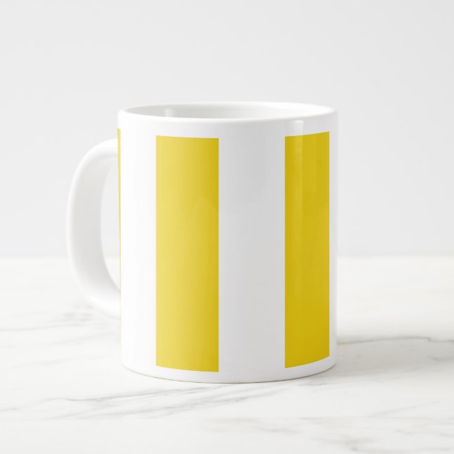 Yellow Stripes, White Stripes, Striped Pattern Giant Coffee Mug (Front Left)