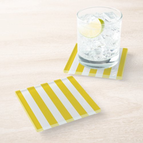 Yellow Stripes White Stripes Striped Pattern Glass Coaster