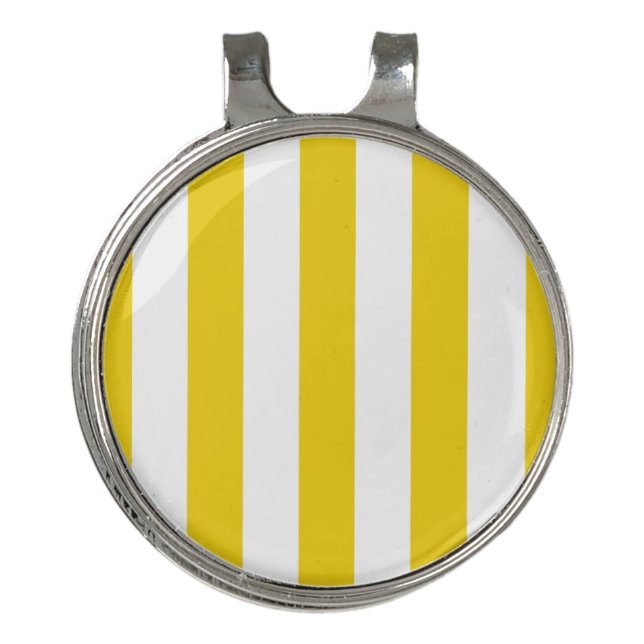 Yellow Stripes, White Stripes, Striped Pattern Golf Hat Clip (Front)