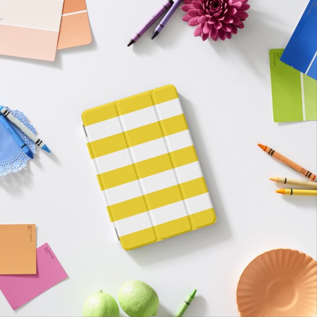 Yellow Stripes, White Stripes, Striped Pattern iPad Mini Cover (In Situ)
