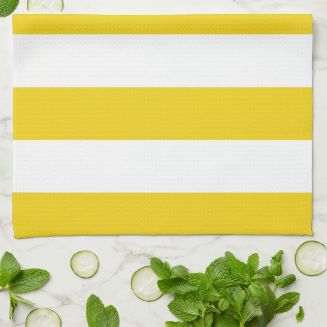 Yellow Stripes, White Stripes, Striped Pattern Kitchen Towel (Folded)
