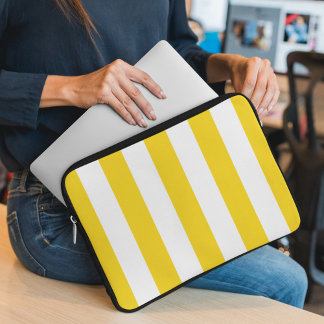Yellow Stripes, White Stripes, Striped Pattern Laptop Sleeve