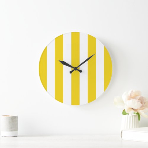 Yellow Stripes White Stripes Striped Pattern Large Clock