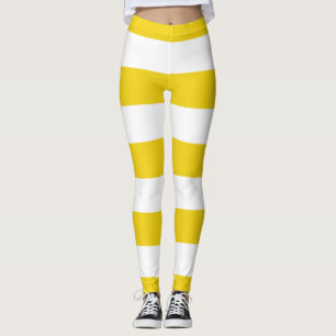 Yellow Stripes, White Stripes, Striped Pattern Leggings