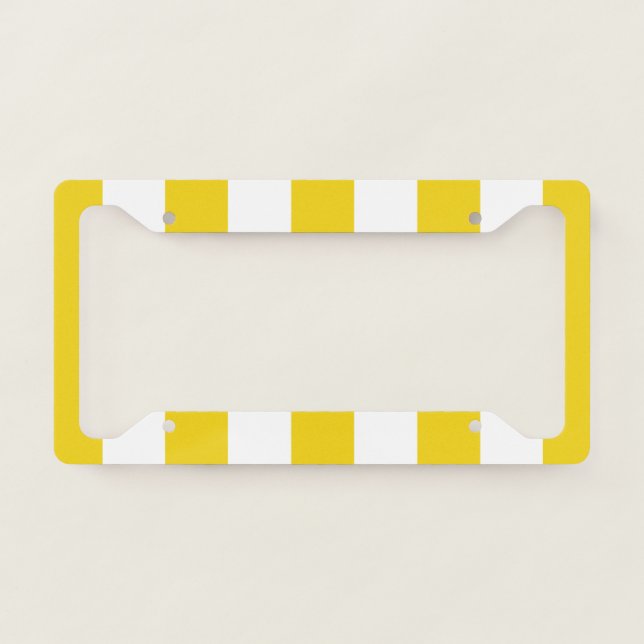 Yellow Stripes, White Stripes, Striped Pattern License Plate Frame (Front)