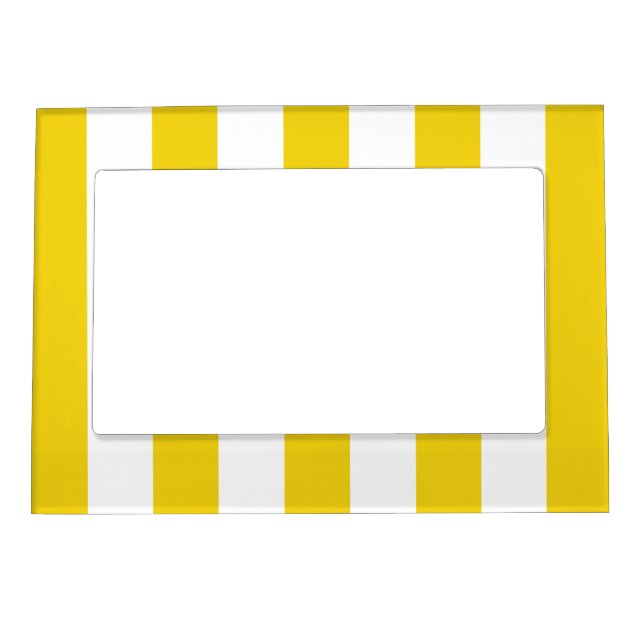 Yellow Stripes, White Stripes, Striped Pattern Magnetic Frame (Front)