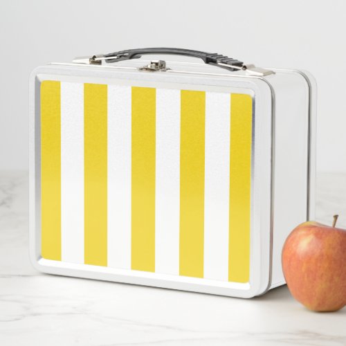 Yellow Stripes White Stripes Striped Pattern Metal Lunch Box