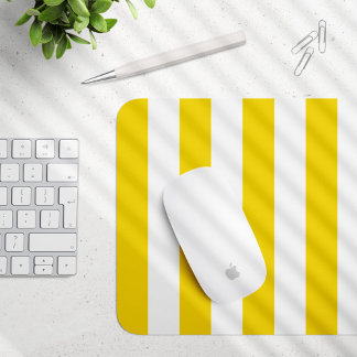 Yellow Stripes, White Stripes, Striped Pattern Mouse Pad