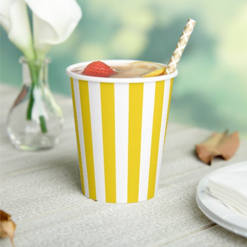 Yellow Stripes White Stripes Striped Pattern Paper Cups