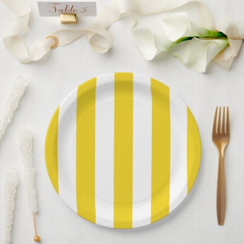 Yellow Stripes White Stripes Striped Pattern Paper Plates