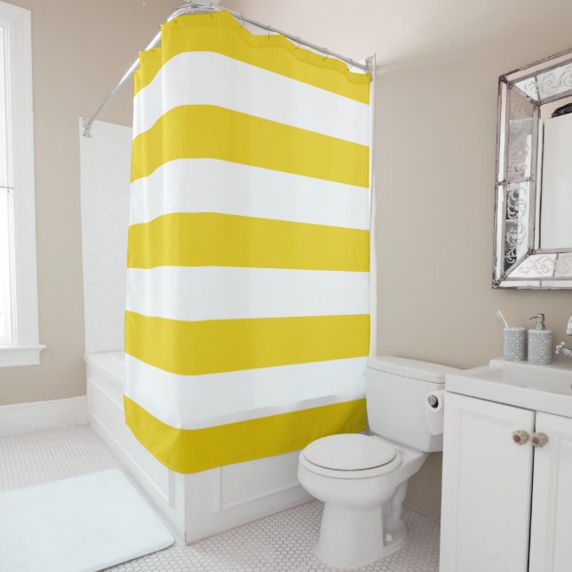 Yellow Stripes, White Stripes, Striped Pattern Shower Curtain (In Situ)