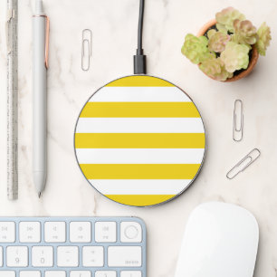 Yellow Stripes, White Stripes, Striped Pattern Wireless Charger