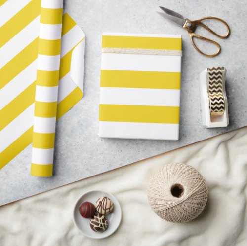 Yellow Stripes White Stripes Striped Pattern Wrapping Paper