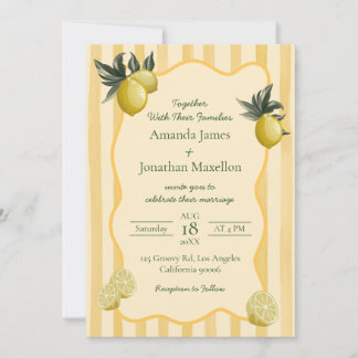 Yellow Stripes with Lemons Wedding Invitation