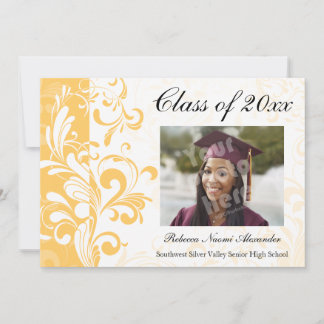 Yellow Stunning Swirl Girls Photo Graduation Invitation