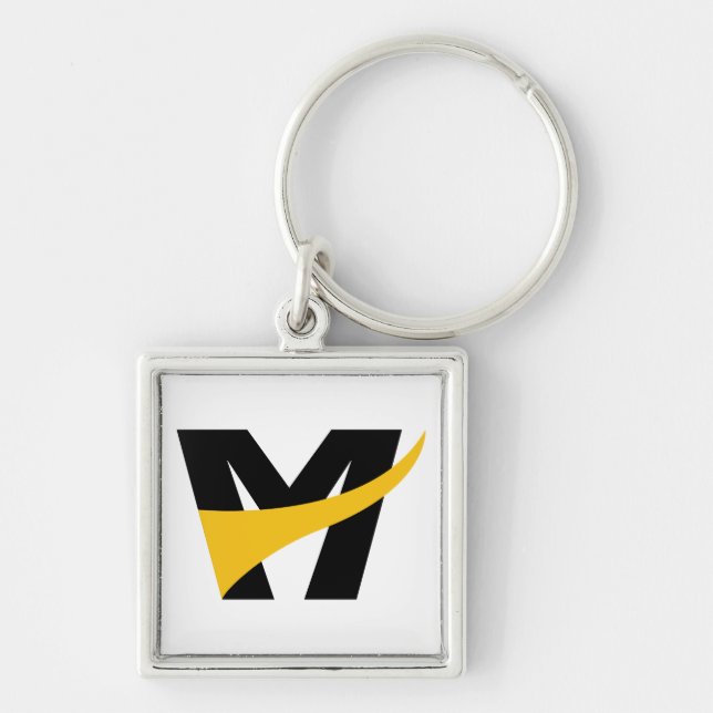 Yellow Stylized Bold Geometric Letter M Keychain (Front)