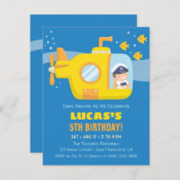 Yellow Submarine Boy Birthday Party Invitations